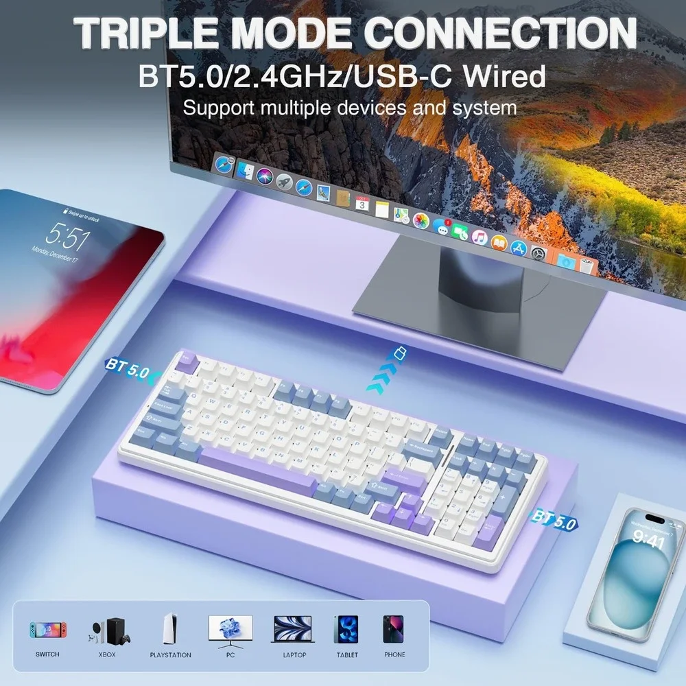 AULA F99 Wireless Mechanical Keyboard Tri-Mode BT5.0 Hot Swappable RGB Gaming